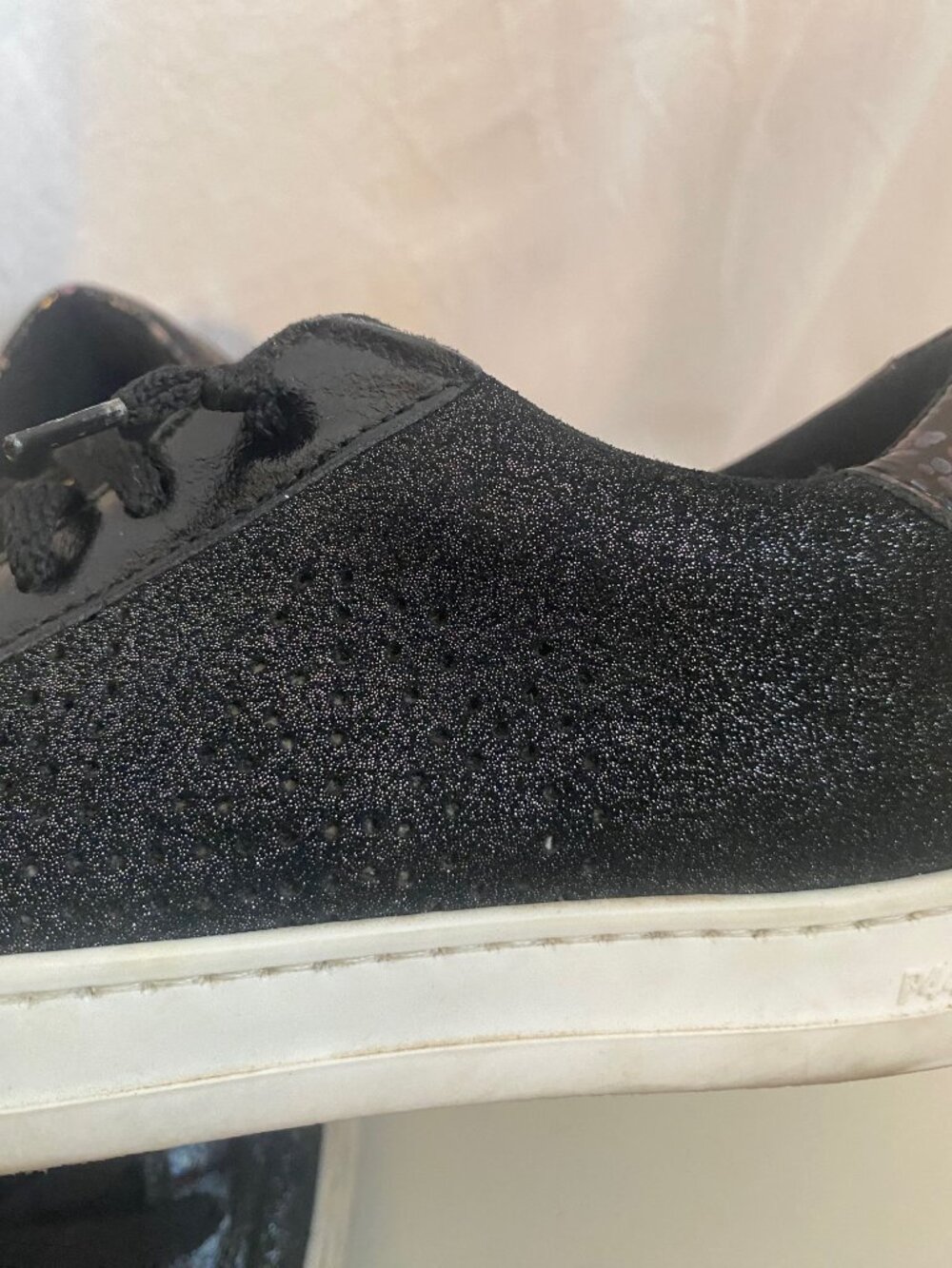 P448 John Black Silver Glitter Leather Sneakers Low Top Women's 7 - Picture 6 of 10